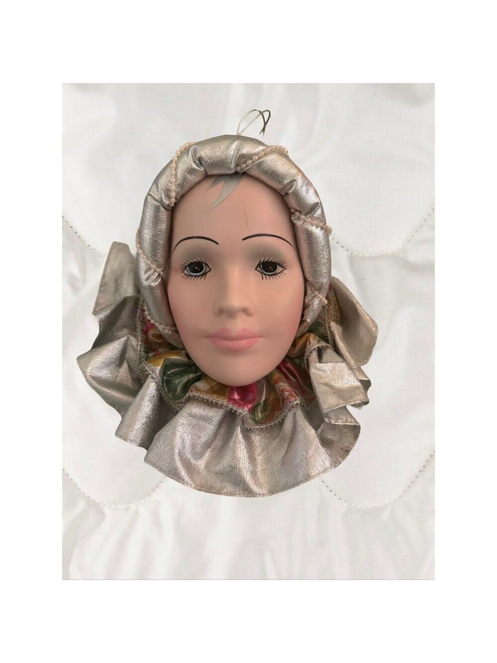 Vintage Harlequin Porcelain Doll Head w/Fabric Collar & Headp